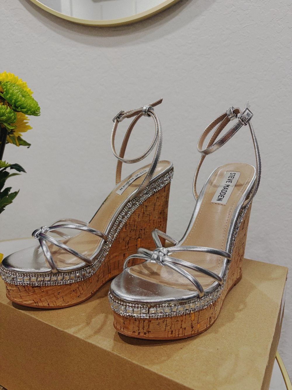 Steve Madden Manifest Silver Wedge Sandals